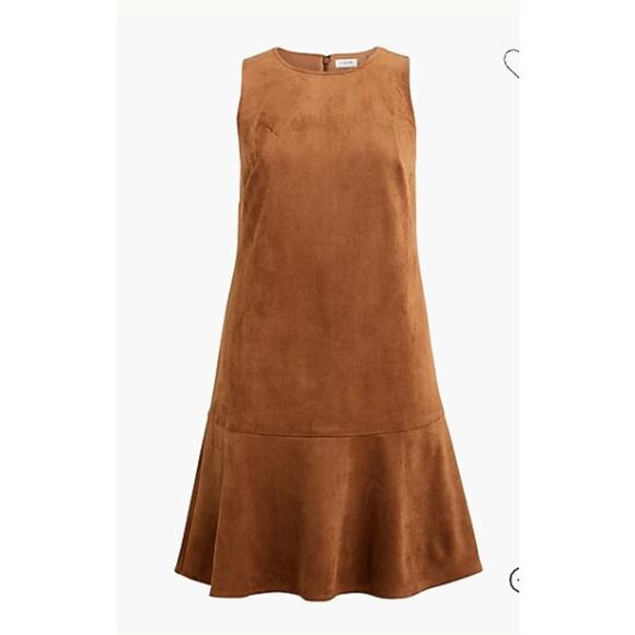 J Crew Carmel Brown Faux-suede drop-waist ruffle Sleeveless mini dress 8 - Picture 4 of 11